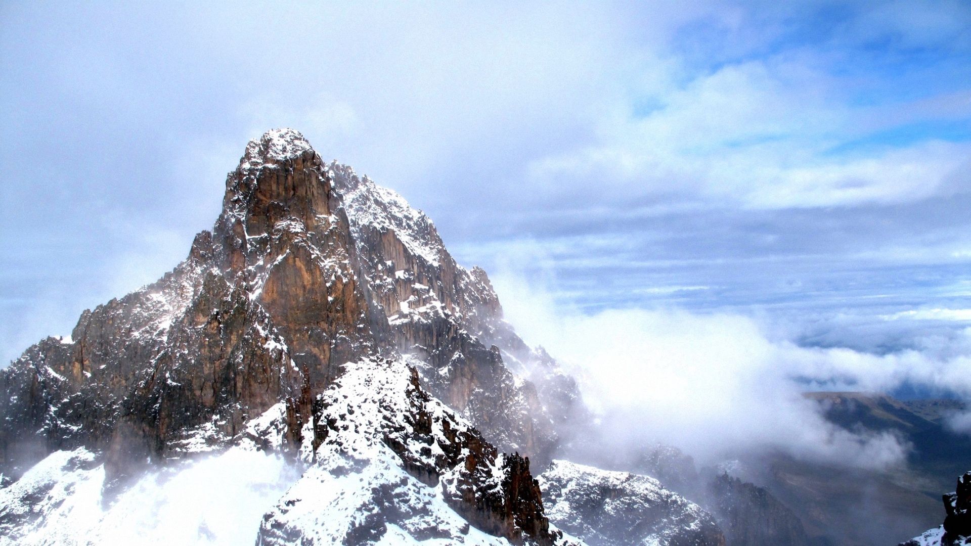 mountain, peak, sky, fog, serenity