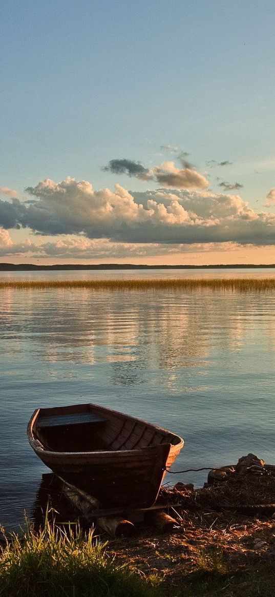 boat, mooring, fence, lake, evening