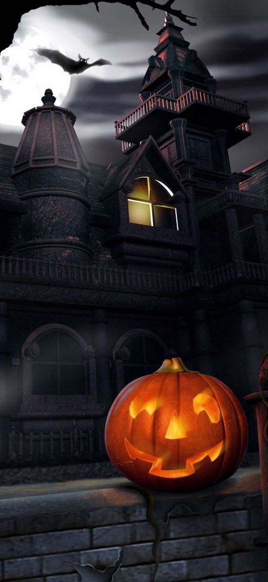 halloween, pumpkin, lantern, house, darkness, gloom