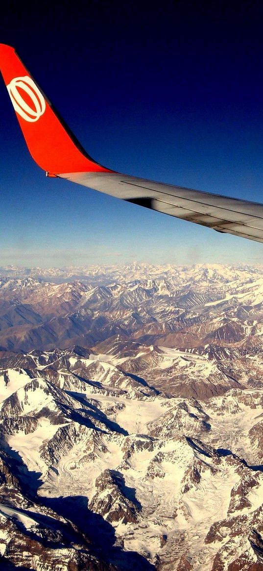 mountains, flight, ridge, height, wing, plane, red