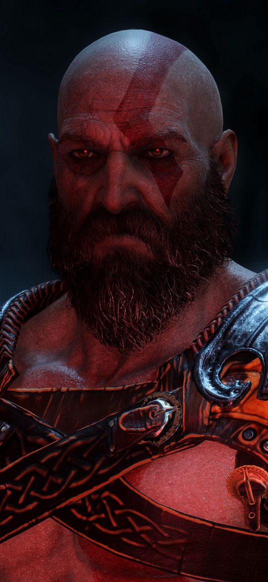 kratos, god of war, game, character, god, portrait, art