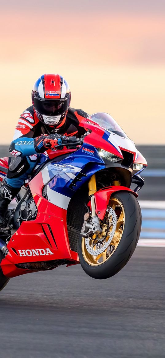 honda, motorcycle, bike, motorcyclist, track, race