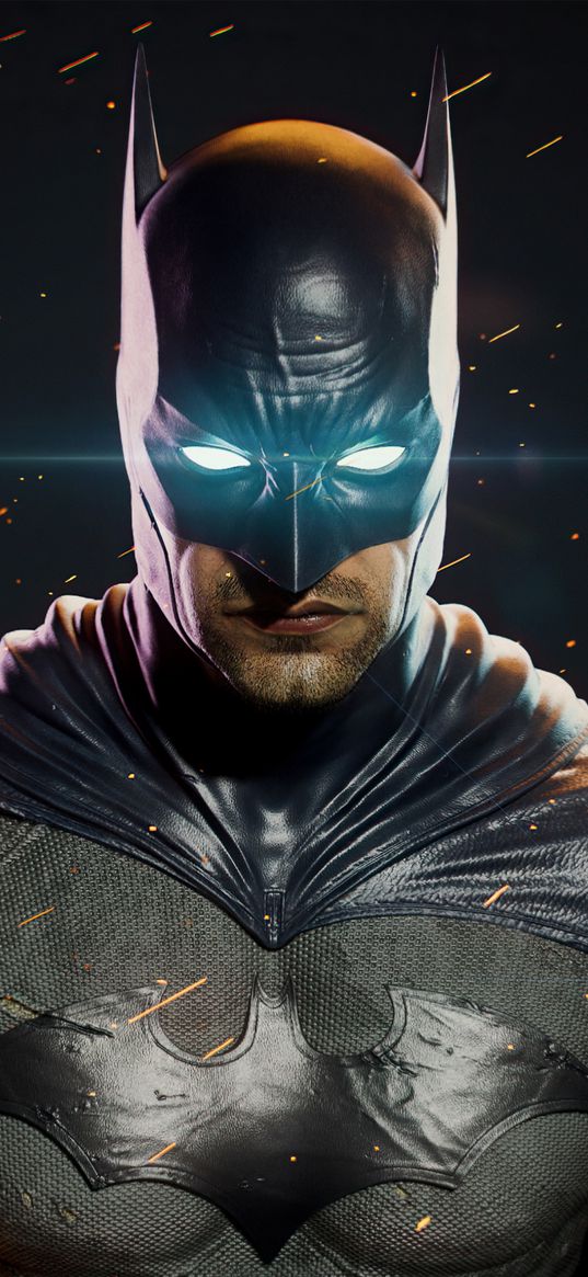 batman, superheroes, dc, mask, eyes, light, sparks