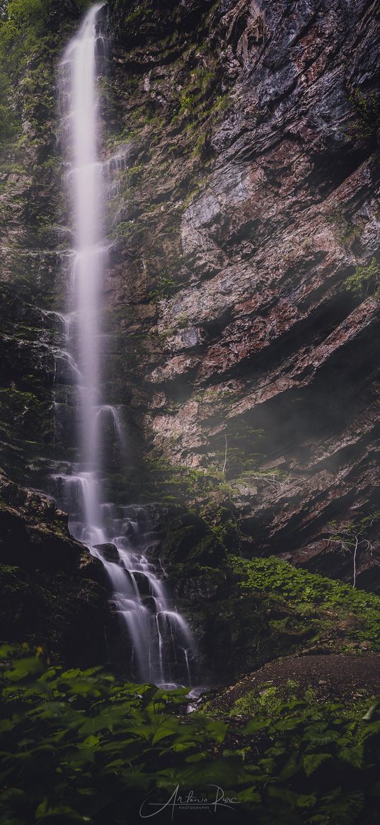 nature, waterfall, river, cliff