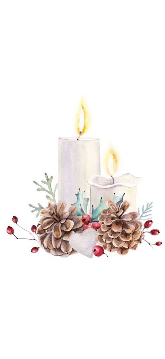 christmas, new year, candles, cones, art, white