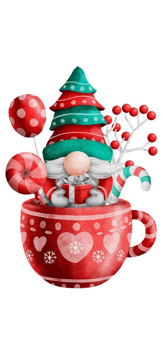 christmas, new year, cup, gnome, candies, art