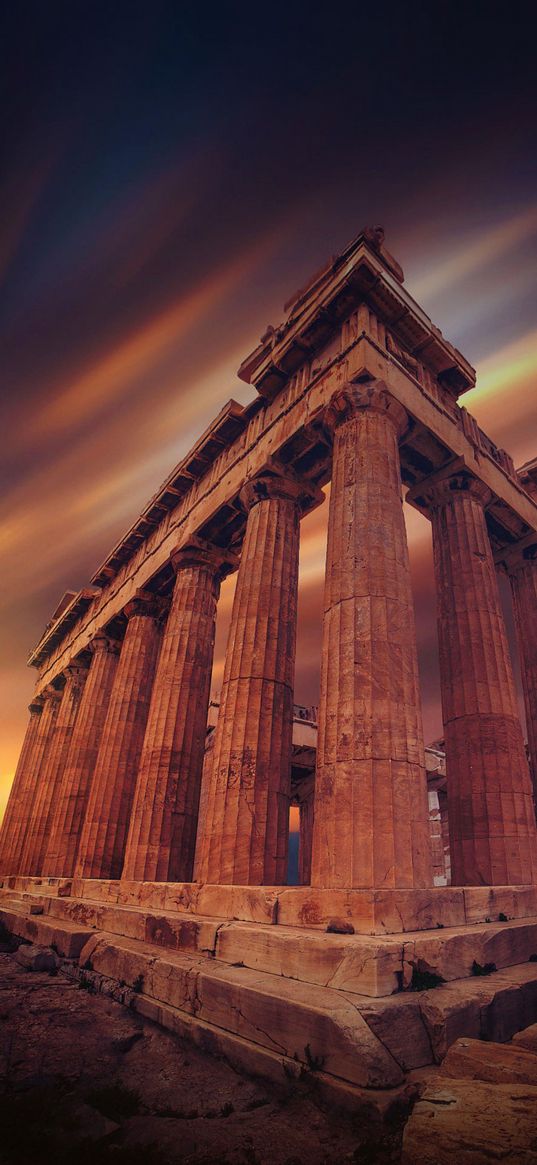 art, evening, building, ruins, ancient