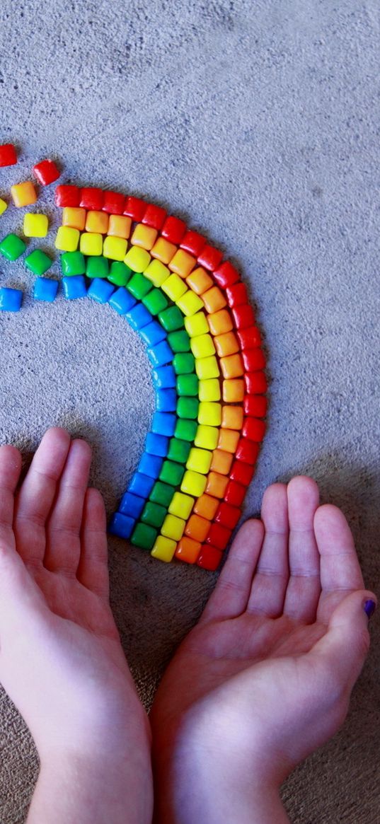 kubik, rainbow, hands, structure, mood