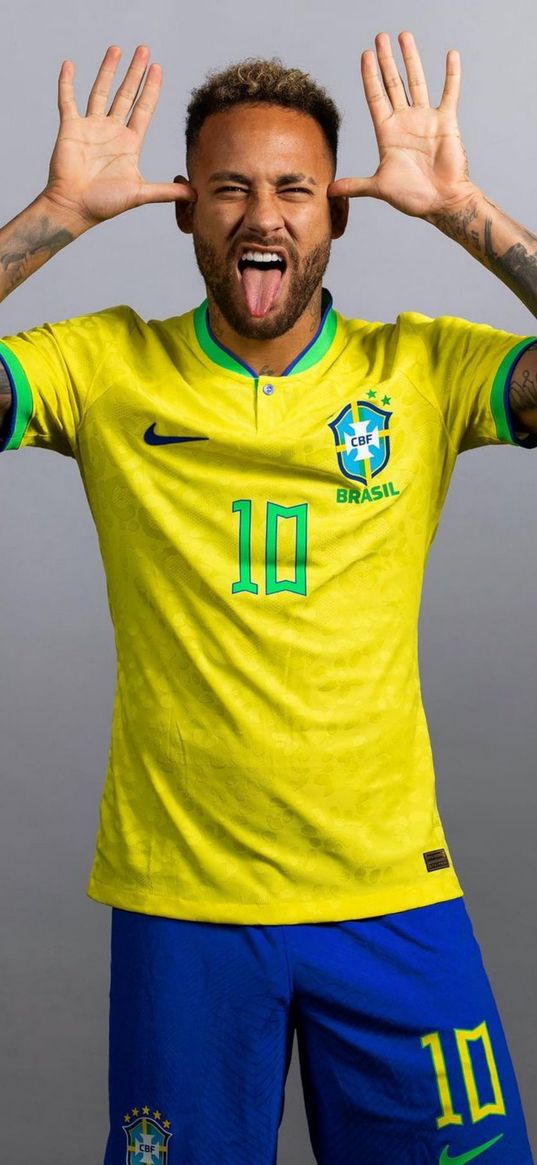 neymar, soccer player, brazil, emotions, teases, gray background, soccer