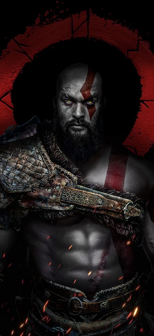 jason momoa, actor, kratos, god of war, game, man, armor, warrior, sign, art