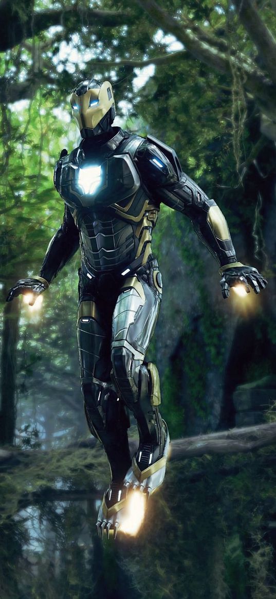 iron man, superhero, marvel, forest, jungle, art