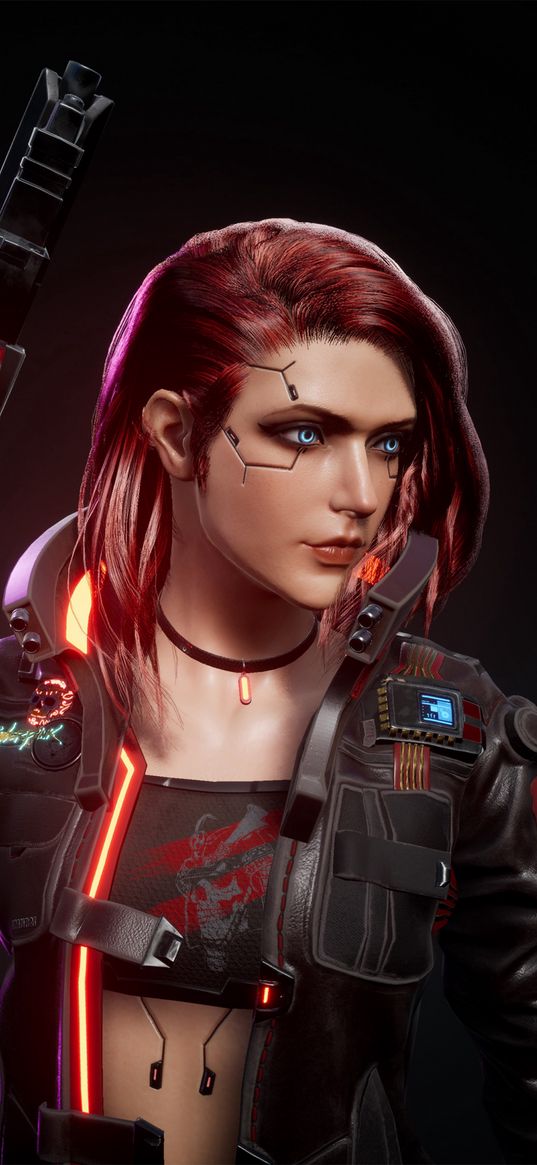 cyberpunk 2077, game, girl, character, weapon, black background