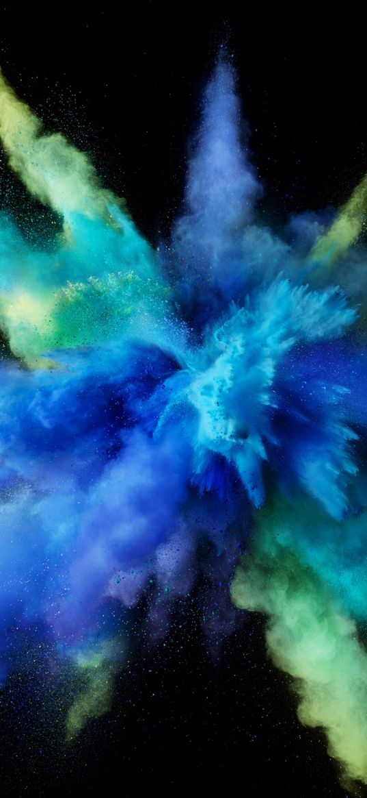 explosion, paint, smoke, blue, green, black background