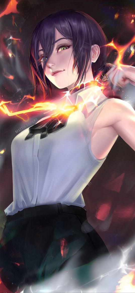 reze, chainsaw man, anime, character, girl, lightning, art