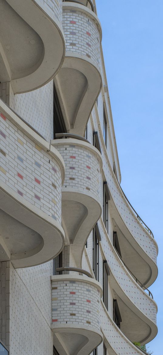 building, balconies, windows, facade, architecture, bricks