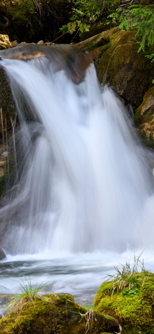 waterfall, stones, moss, long exposure, nature