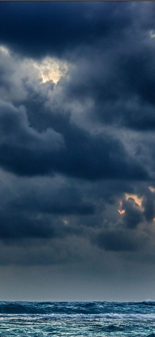 clouds, sea, storm, gloomy, heavy, elements