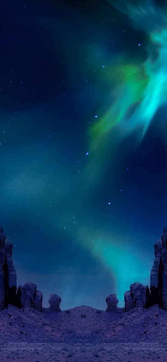 aurora borealis, peak, night, stars