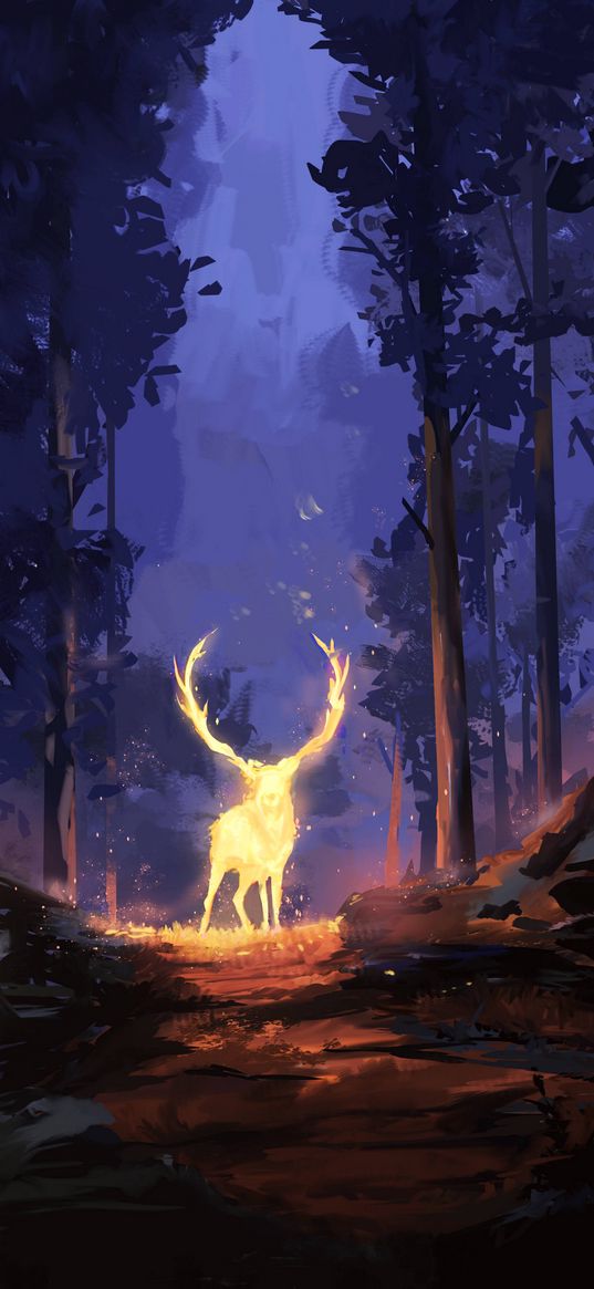 deer, glow, forest, art