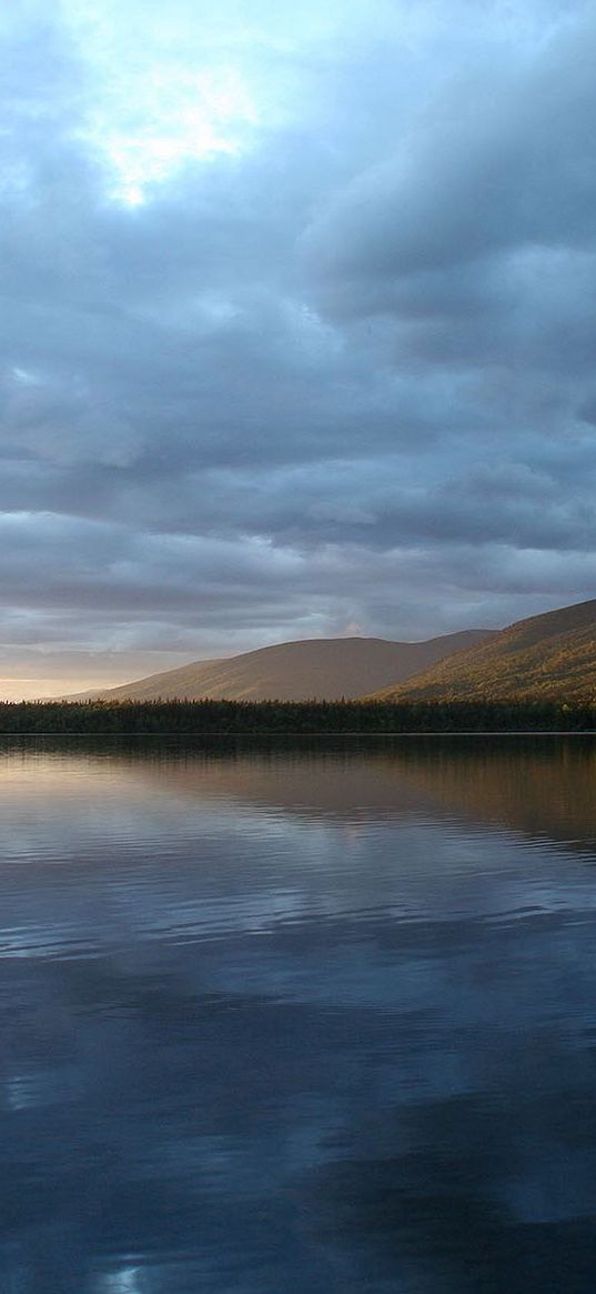 lake, water smooth surface, mountains