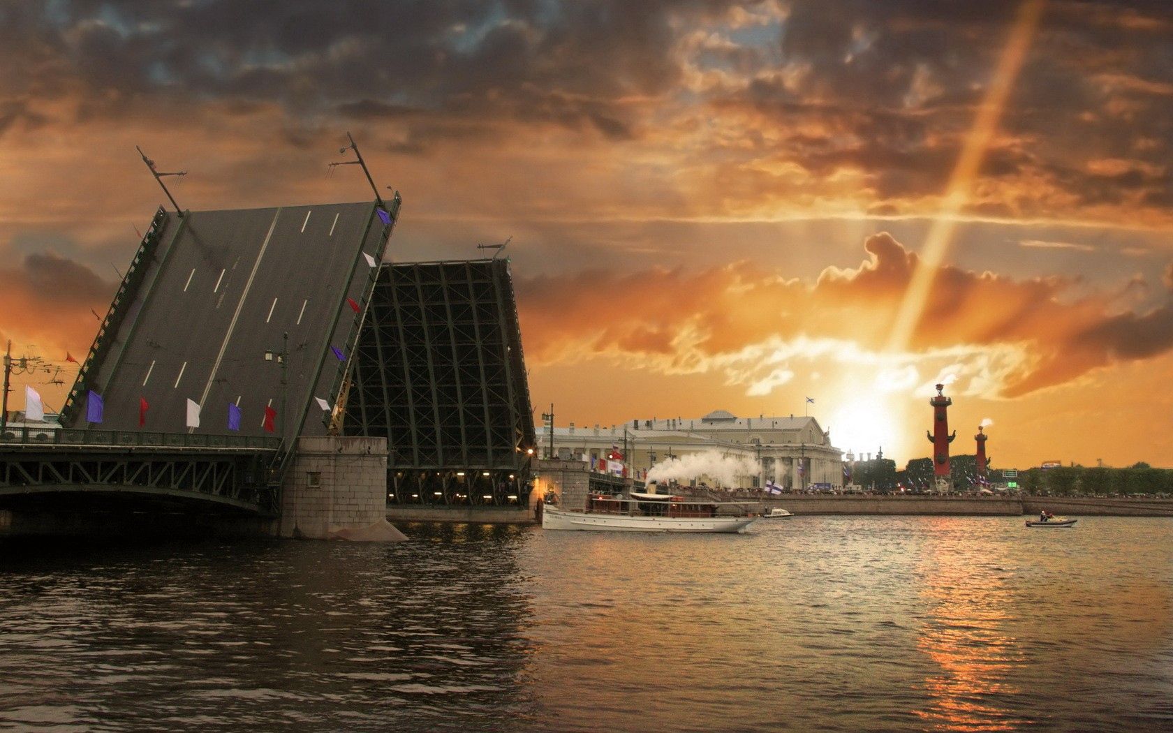 st petersburg, russia, river, city, bridge, sunset