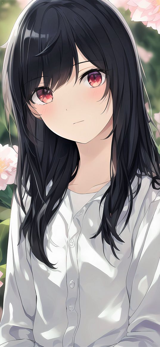 girl, shirt, flowers, anime