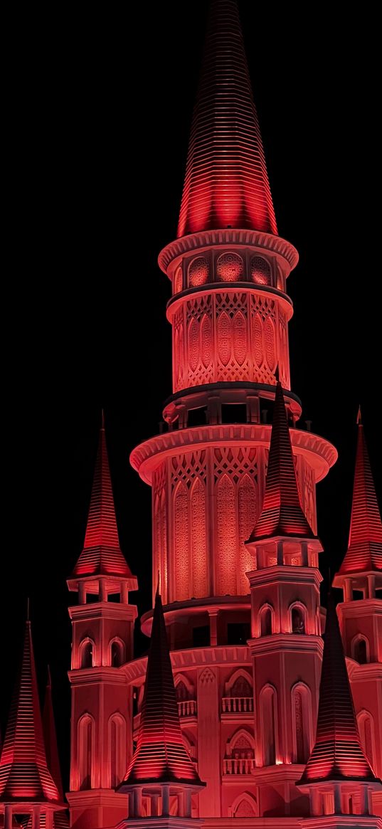 legends, hotel, antalya, building, night, red