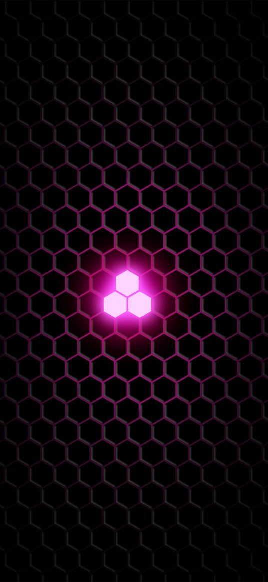 cells, honeycombs, hexagons, neon, pink, black