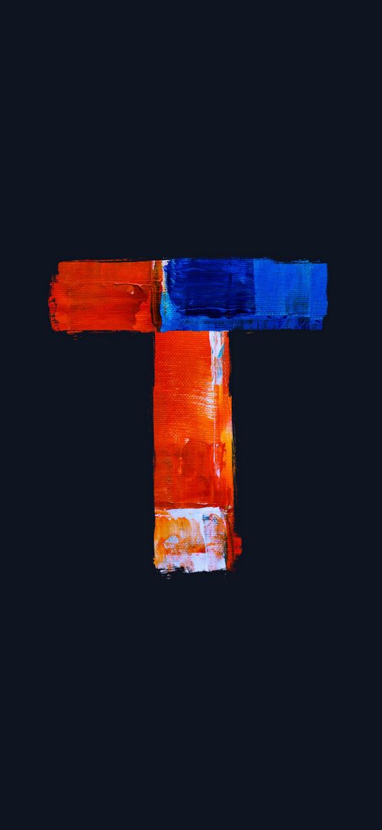 t, letter, paint, multicolored, canvas, painting, black background