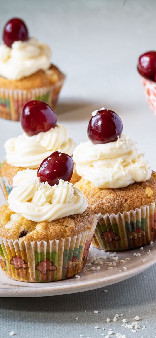 cupcakes, cherries, dessert