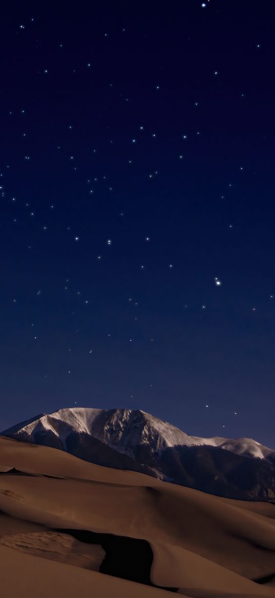 dunes, sands, desert, mountains, night, starry sky