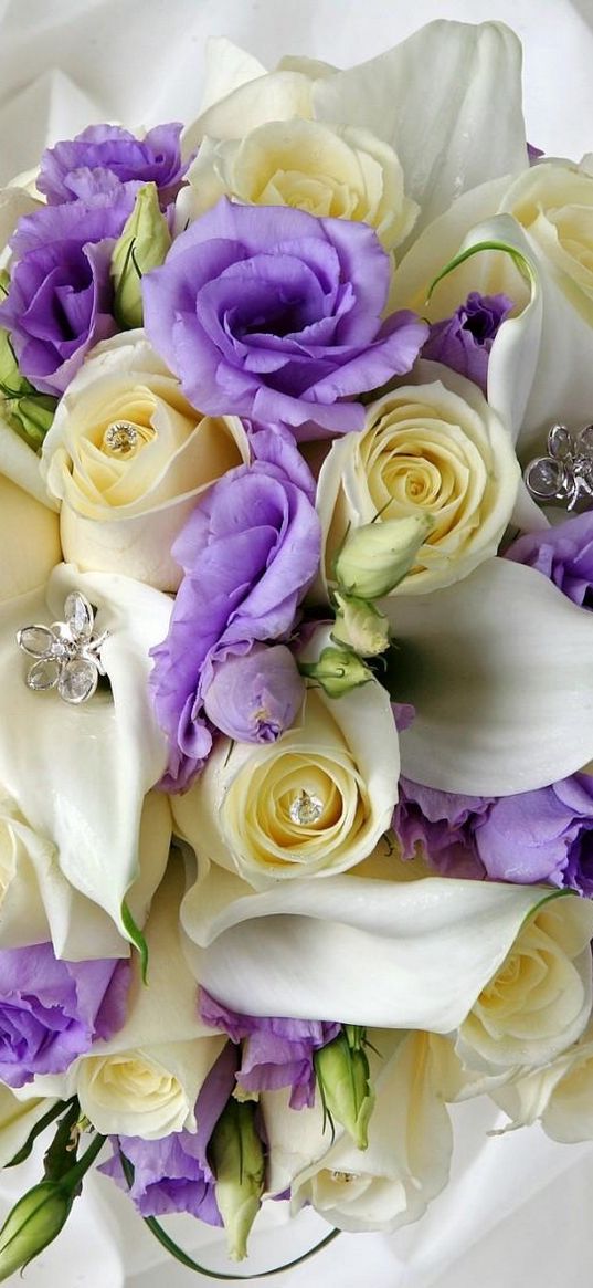 calla lilies, roses, lisianthus russell, crystals, flower, decoration