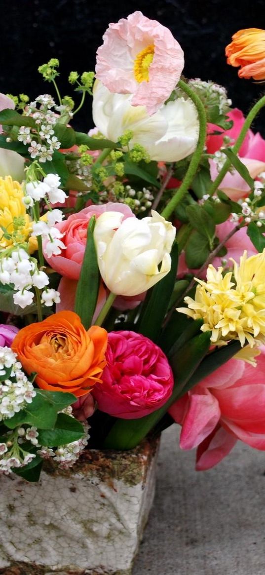 ranunkulyus, lilys of the valley, tulips, tea tree, peonies, flower, flowers, variety