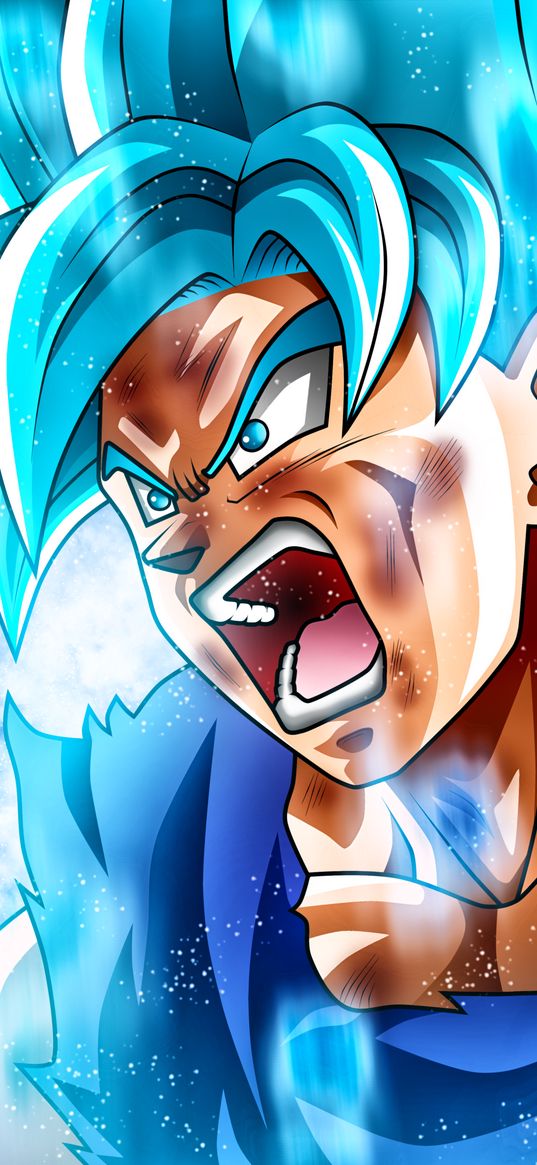 goku, dragon ball, anime, guy, warrior, scream, mania, blue, art