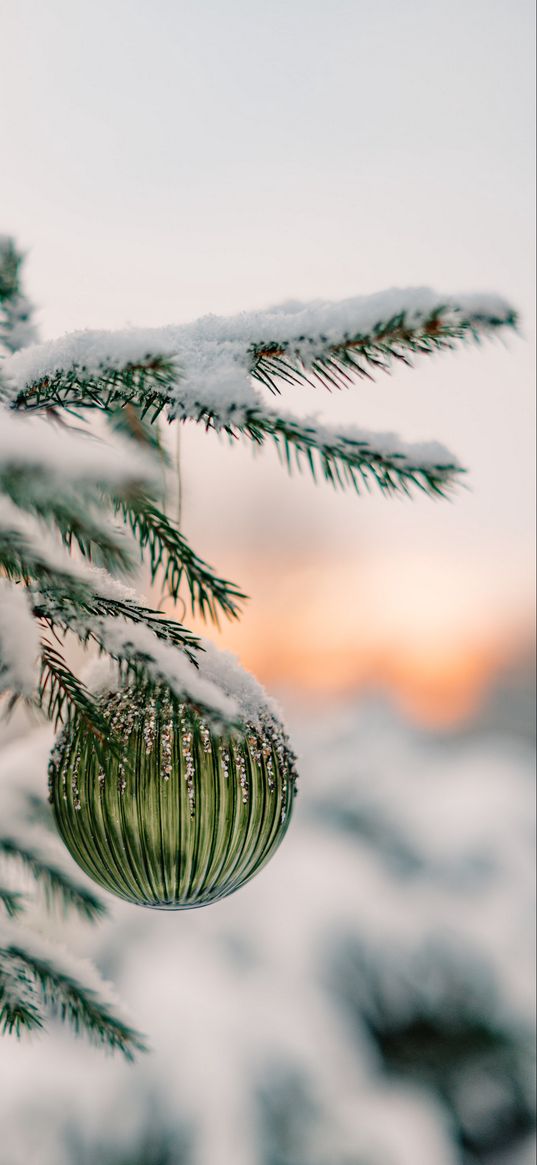 christmas tree, ball, snow, winter, christmas decoration, new year, christmas, holiday