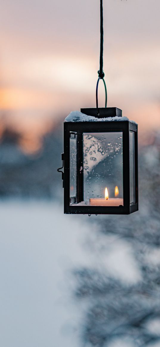 lantern, candle, snow, winter, christmas decoration, new year, christmas, holiday