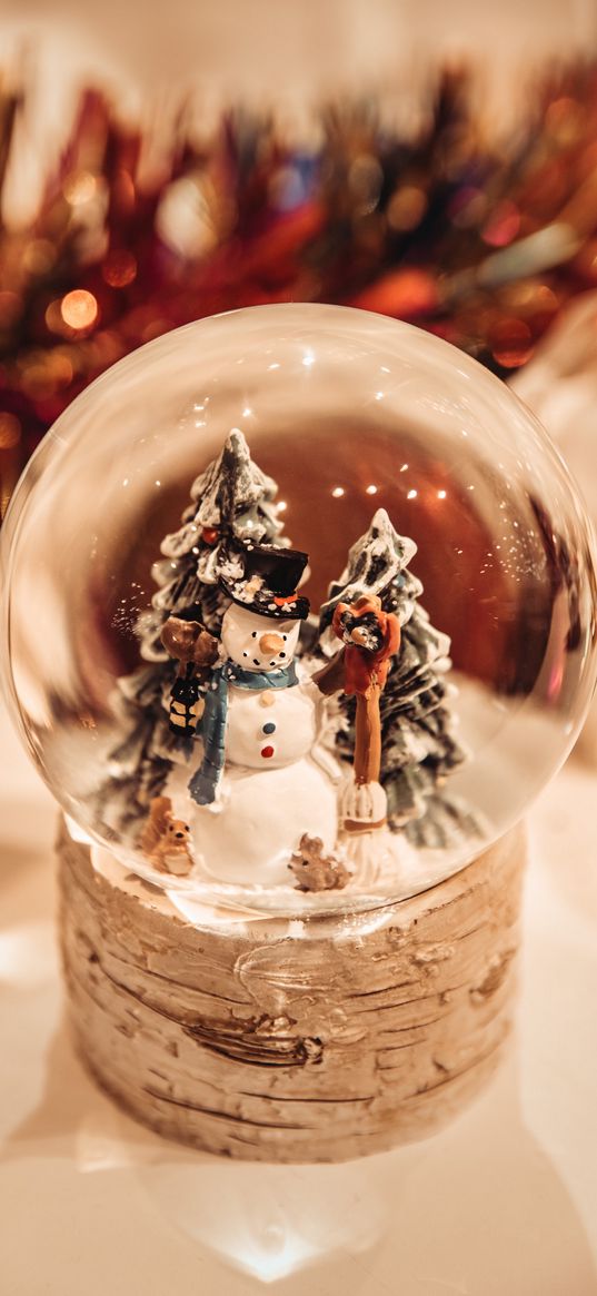 snowman, snow globe, tinsel, christmas decoration, new year, christmas, holiday