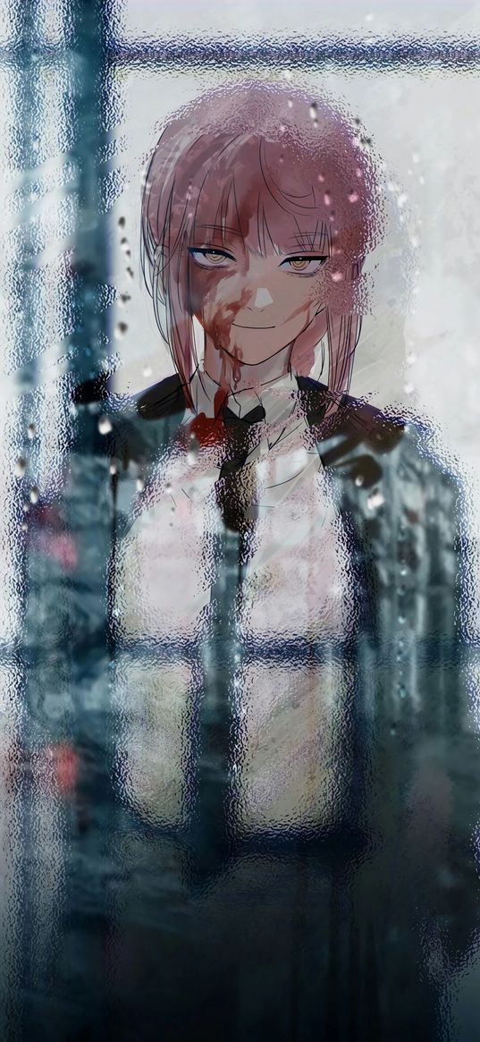 makima, chainsaw man, anime, girl, glass, steam, art