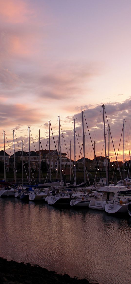 evening, boats, harbor, mooring, twilight, ripples