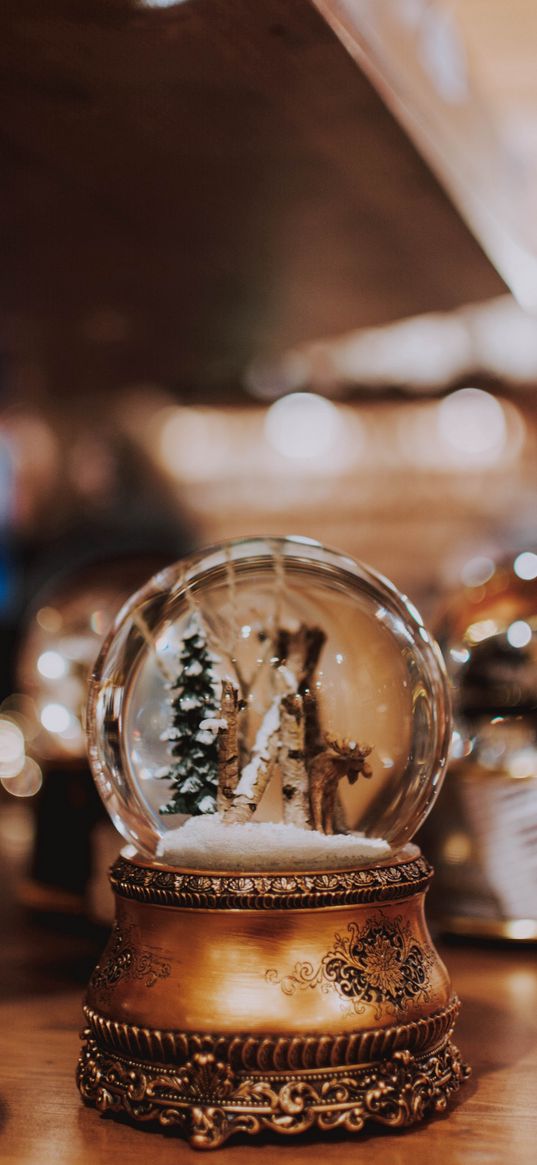 snow globe, table, interior, new year, christmas