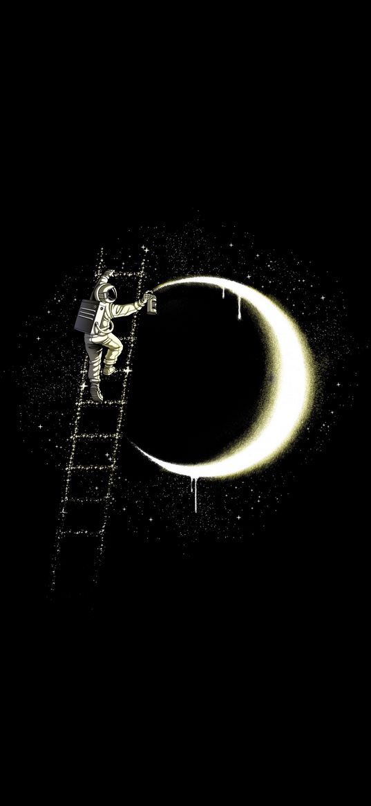 cosmonaut, ladder, stars, moon, graffiti, art