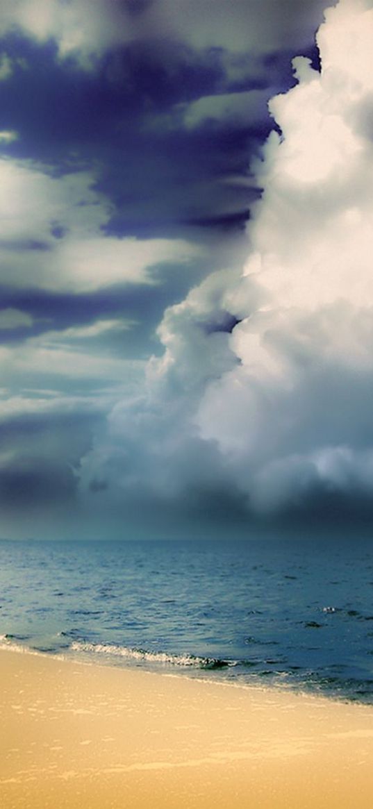 clouds, fluffy, volume, massive, sea, coast