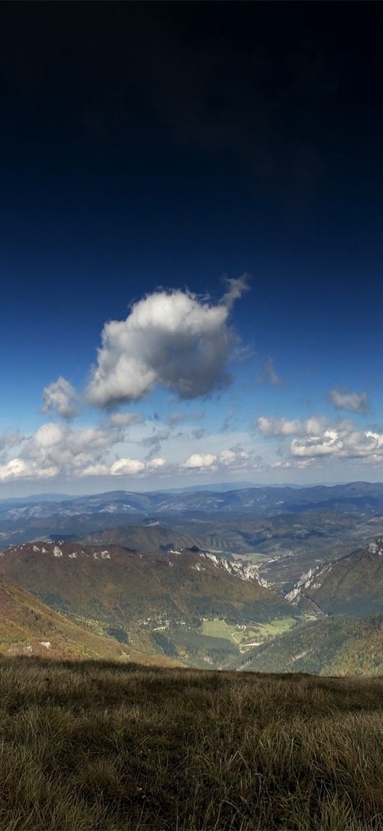 mountains, open spaces, height, distance, immense, clouds, volume