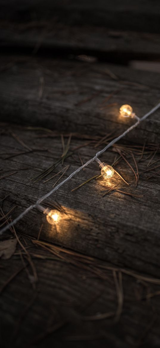 light bulbs, garland, light, floor, wood