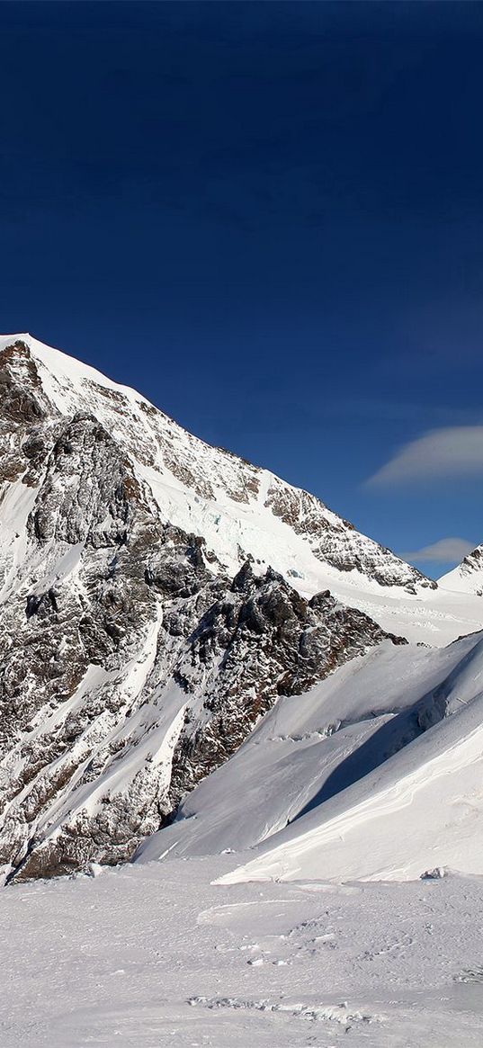 mountain, snow, lines, geometry, winter