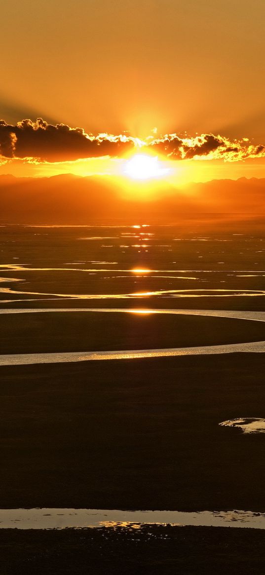 decline, orange, colors, shades, sky, river, bends, pools, disk