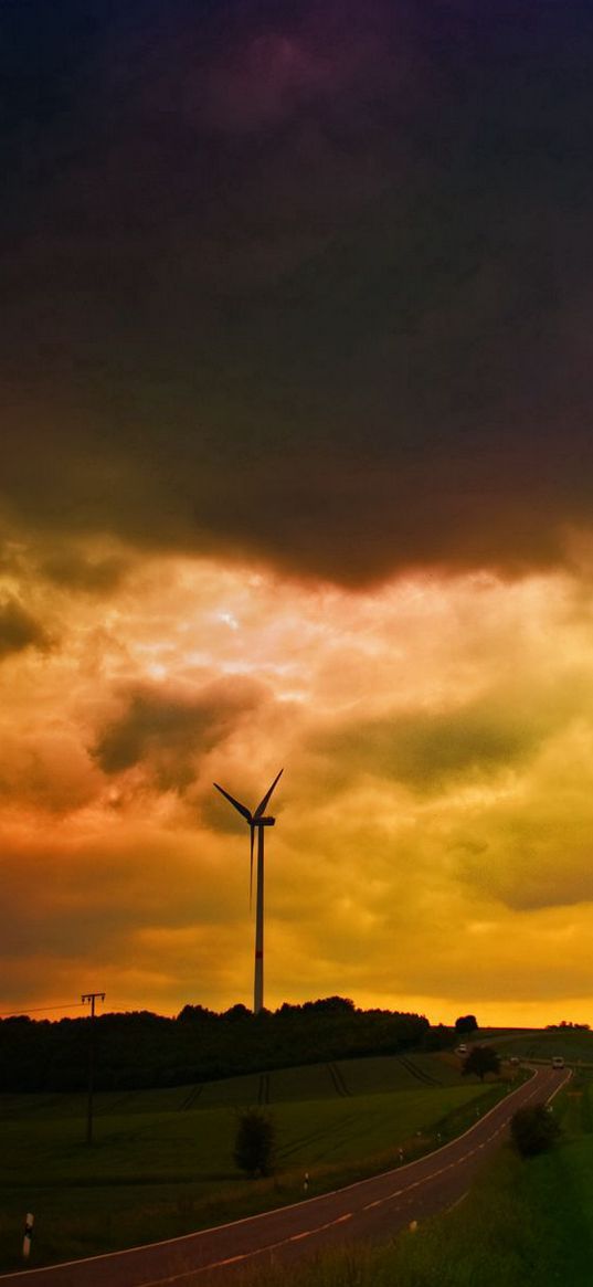 clouds, heavy, mill, meadows, cloudy, evening, bad weather