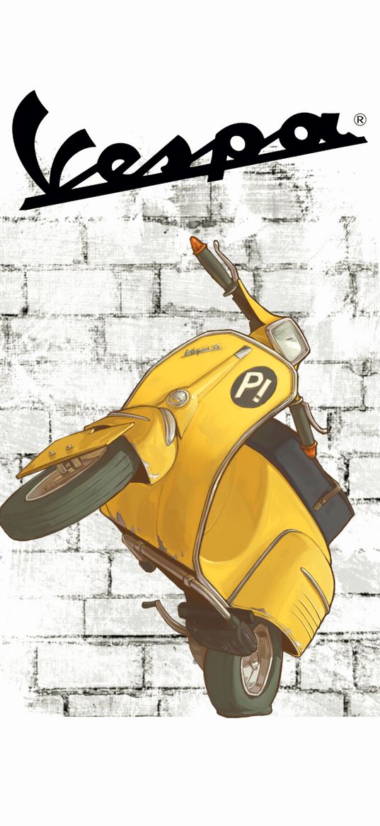 vespa, scooter, yellow, wall, italy, art