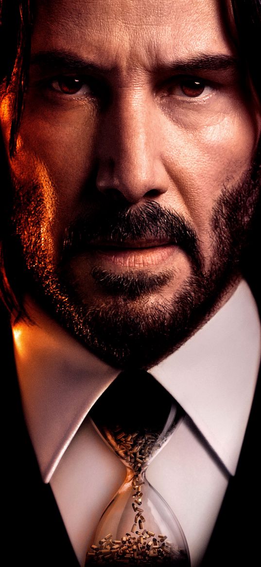 john wick, keanu reeves, movie, man, tuxedo, hourglass, tie, bullets, poster, art