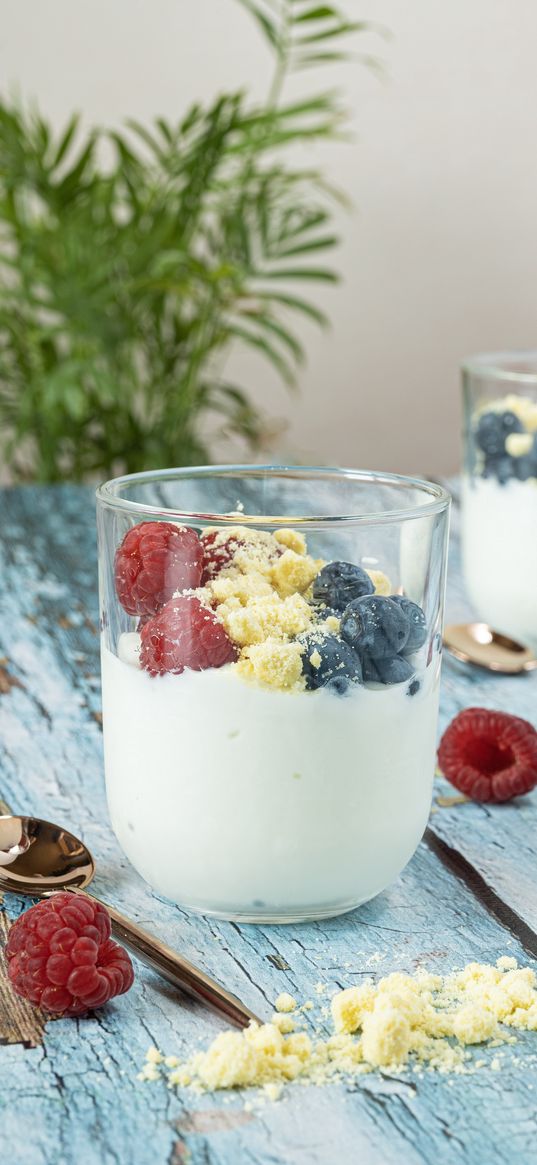 yogurt, berries, breakfast, food